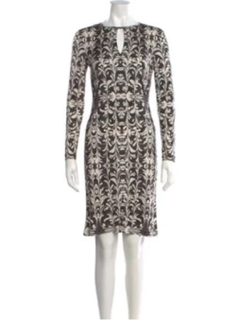 Tory Burch Black and Cream Long-Sleeve Keyhole Sheath Dress